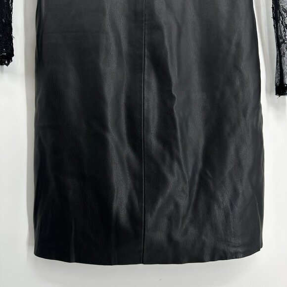 Zara Faux Leather Dress Lace Ruffle Mini Cocktail Sheath Black Sheer Long Sleeve - Picture 5 of 9